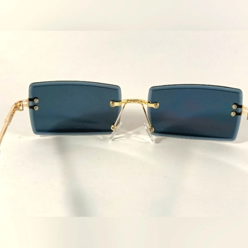 Rimless Rectangular Sunglasses Black Unisex Metal Frame
